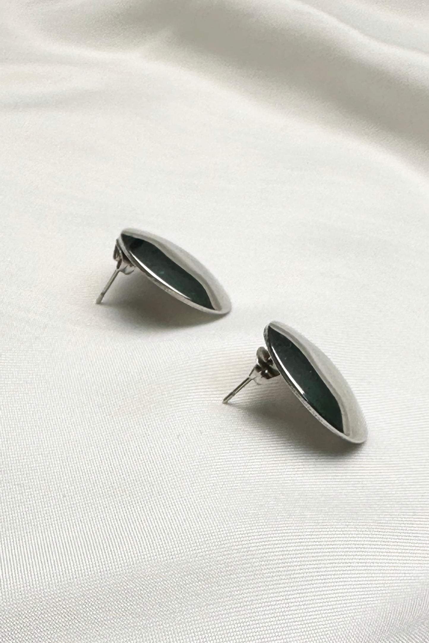 Circle Button Silver Earrings