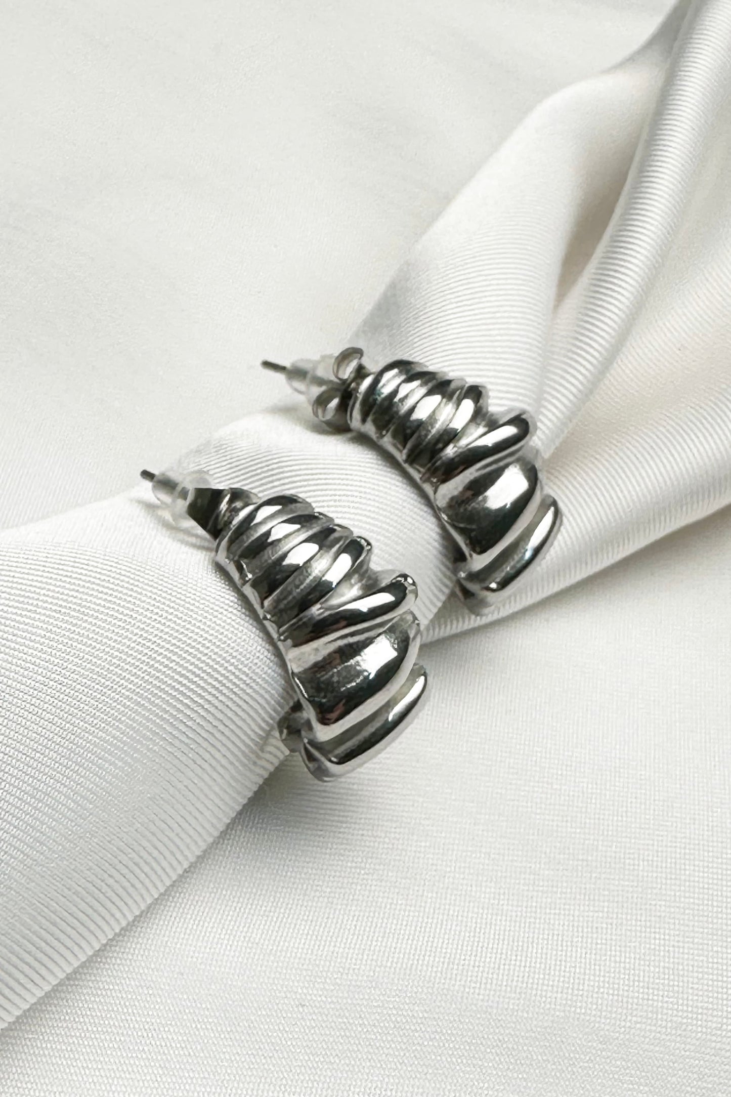 Ruffle Hoops Silver Earrings