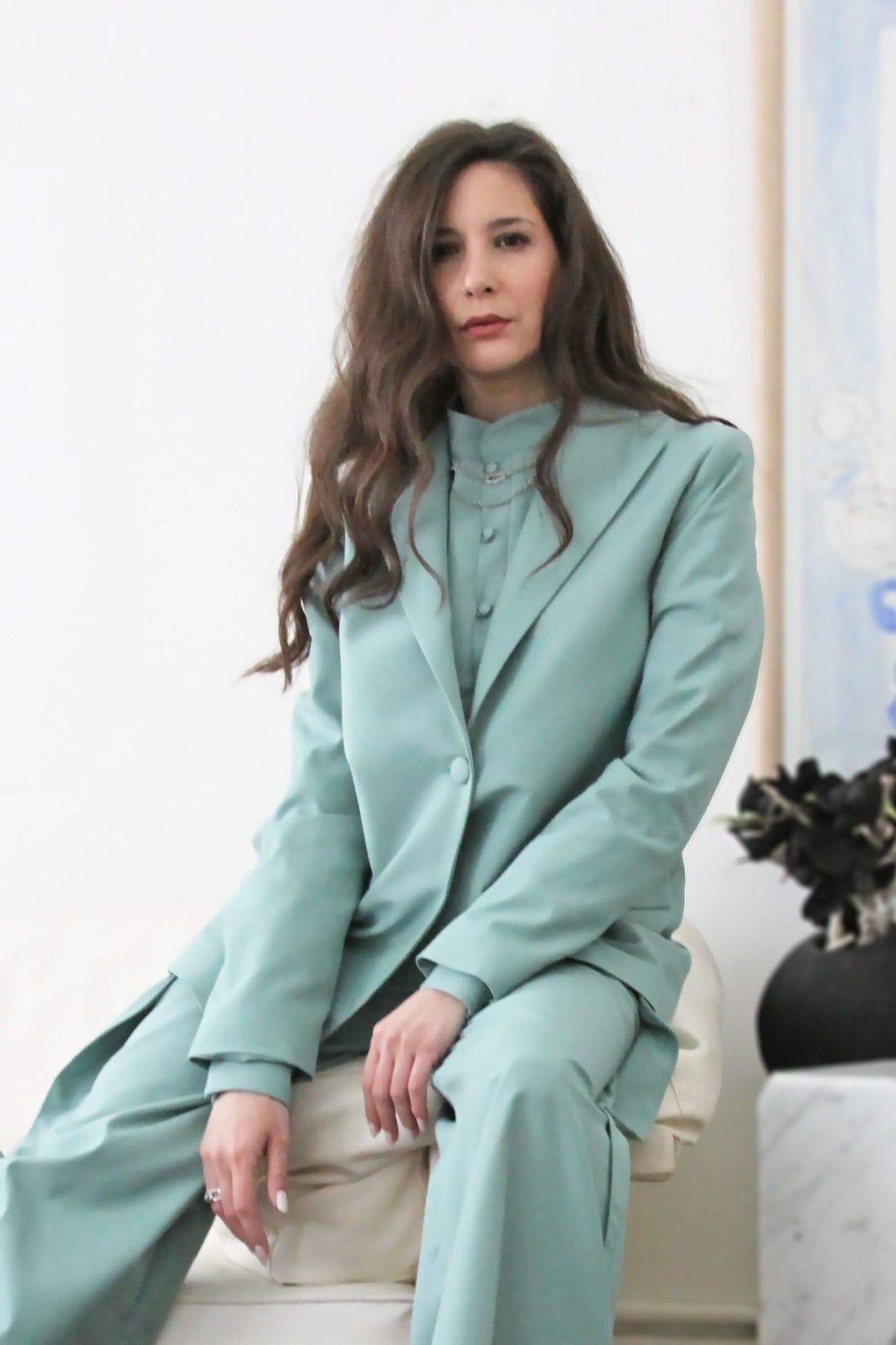 Cora Mint Cotton Blazer