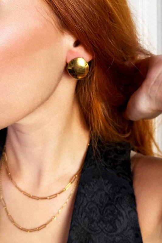 Circle Button Gold Earrings