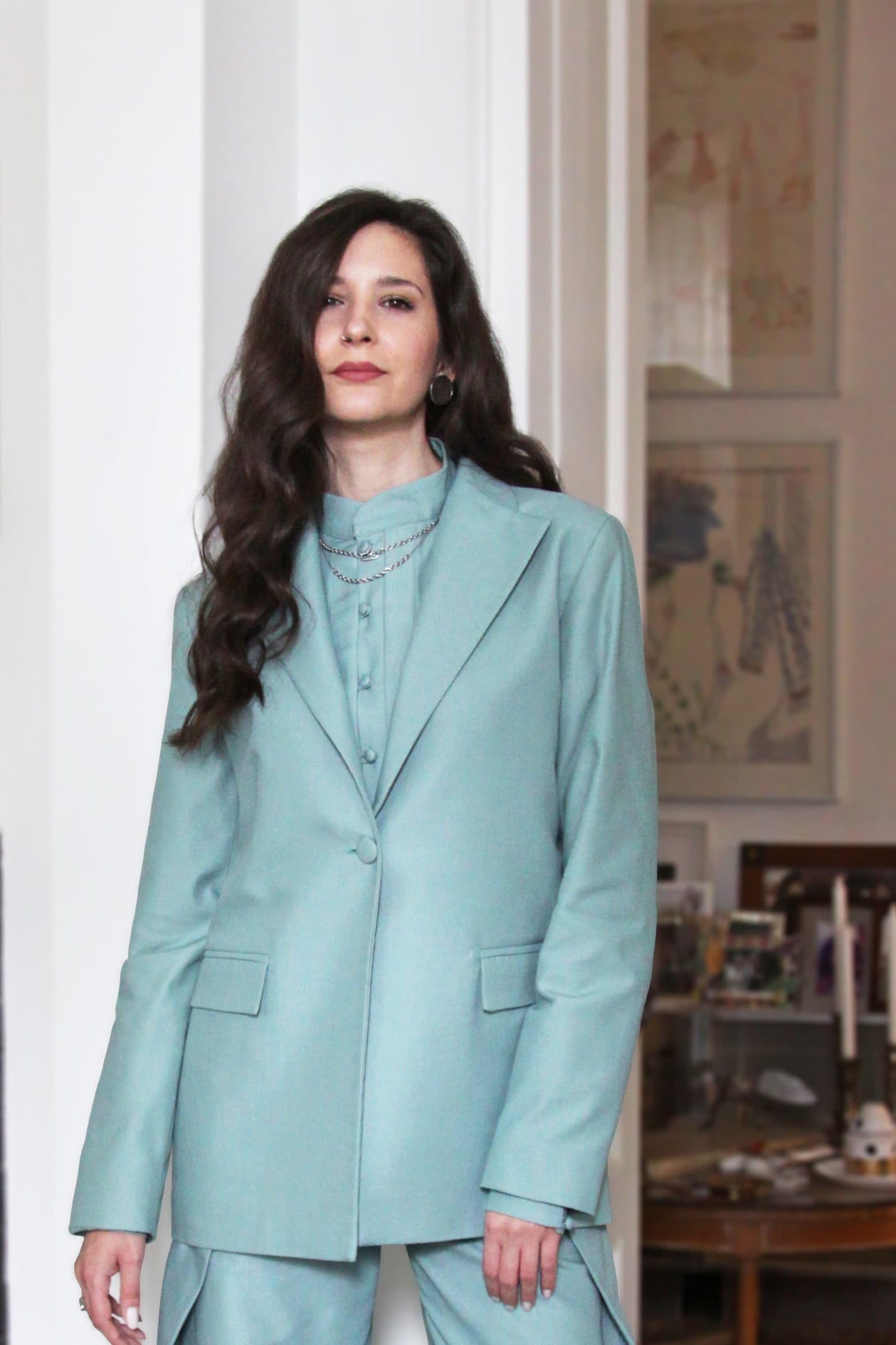 Cora Mint Cotton Blazer