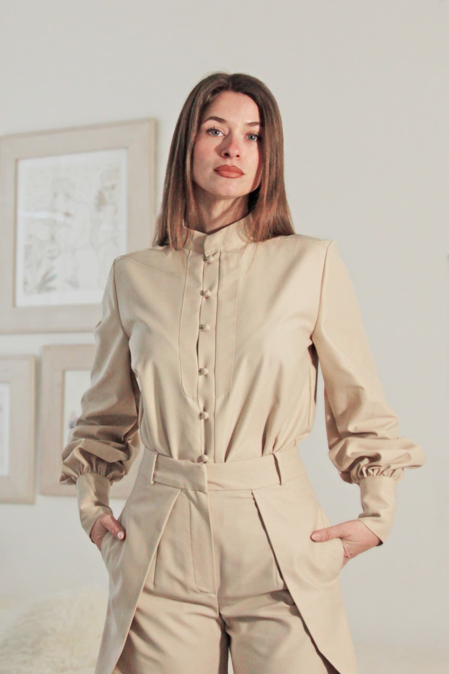 Kendra Beige Cotton Shirt