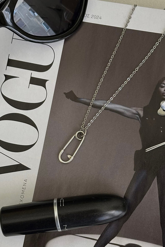 Safety Pin Silver Necklace